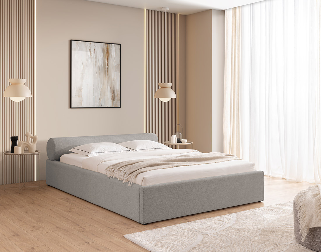 Lit coffre 180x200 cm en tissu texturé sommier inclus Billy