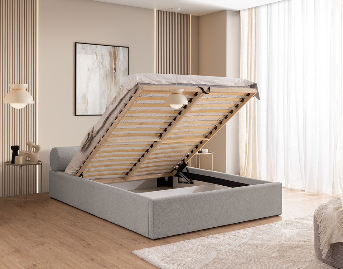 Lit coffre 180x200 cm en tissu texturé sommier inclus Billy