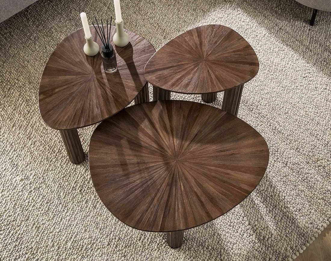 Lot de 3 tables basses gigognes en teck massif 76, 61 et 51 cm Tania