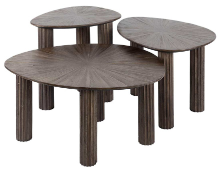 Lot de 3 tables basses gigognes en teck massif 76, 61 et 51 cm Tania