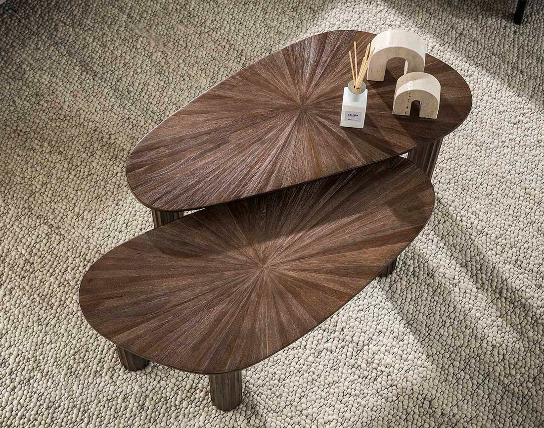 Lot de 2 tables basses gigognes en teck massif 84 cm Tania