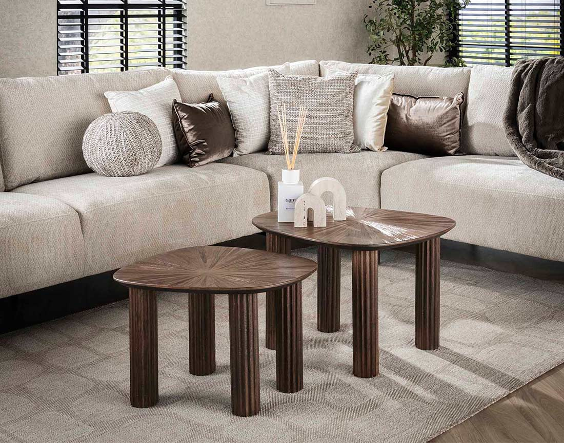 Lot de 2 tables basses gigognes en teck massif 62 et 54 cm Tania