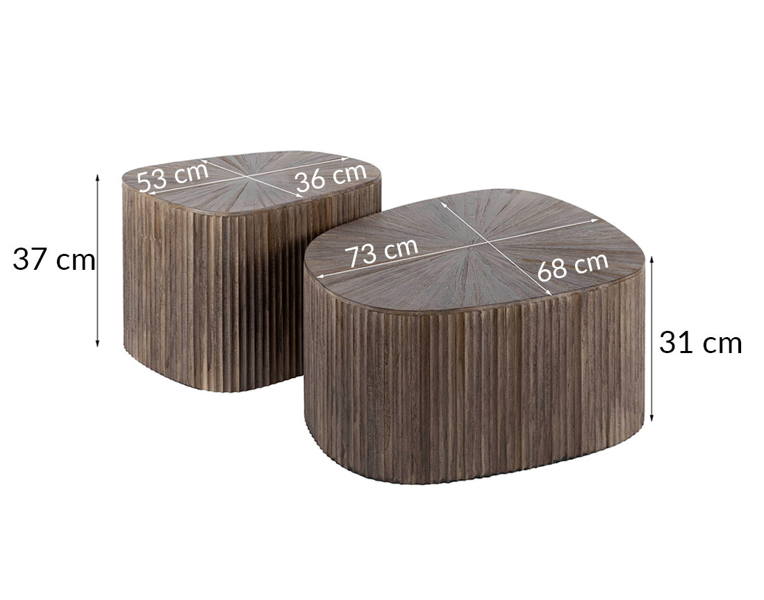 Lot de 2 tables basses gigognes en teck massif 73 et 53 cm Tania