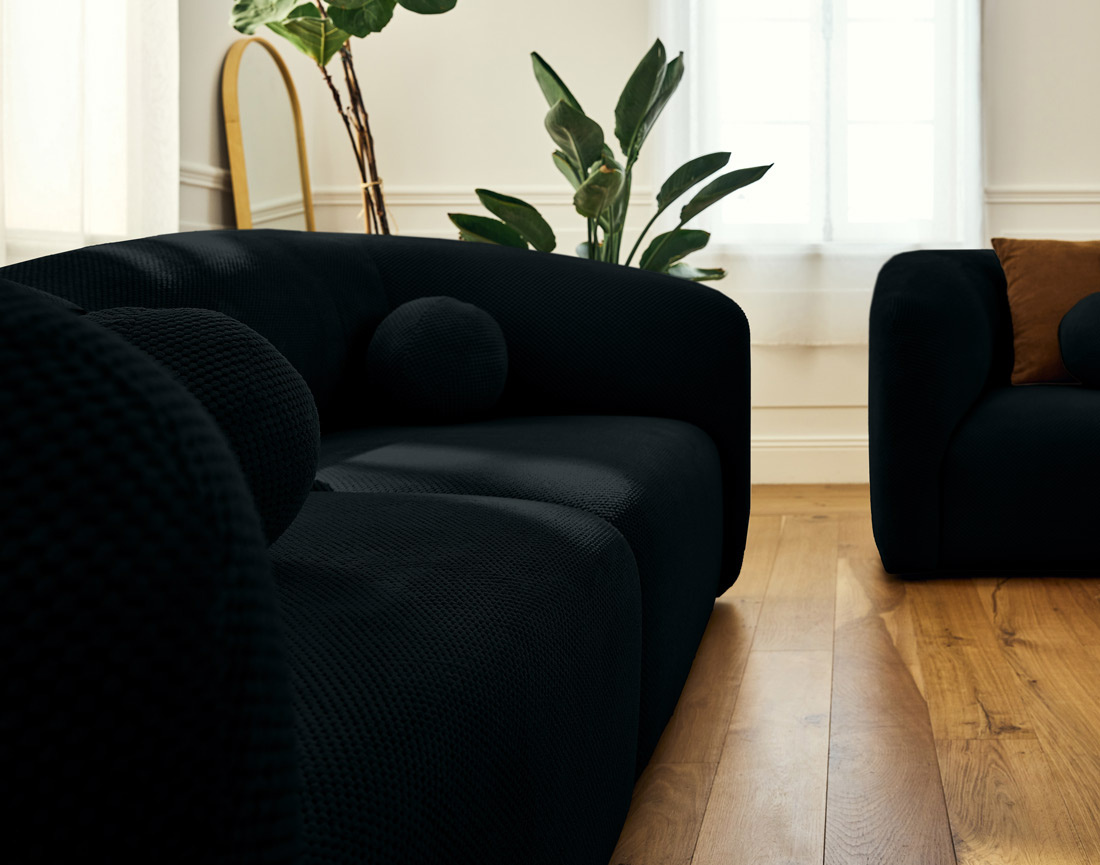 Canapé droit 2 places en velours texturé Charles