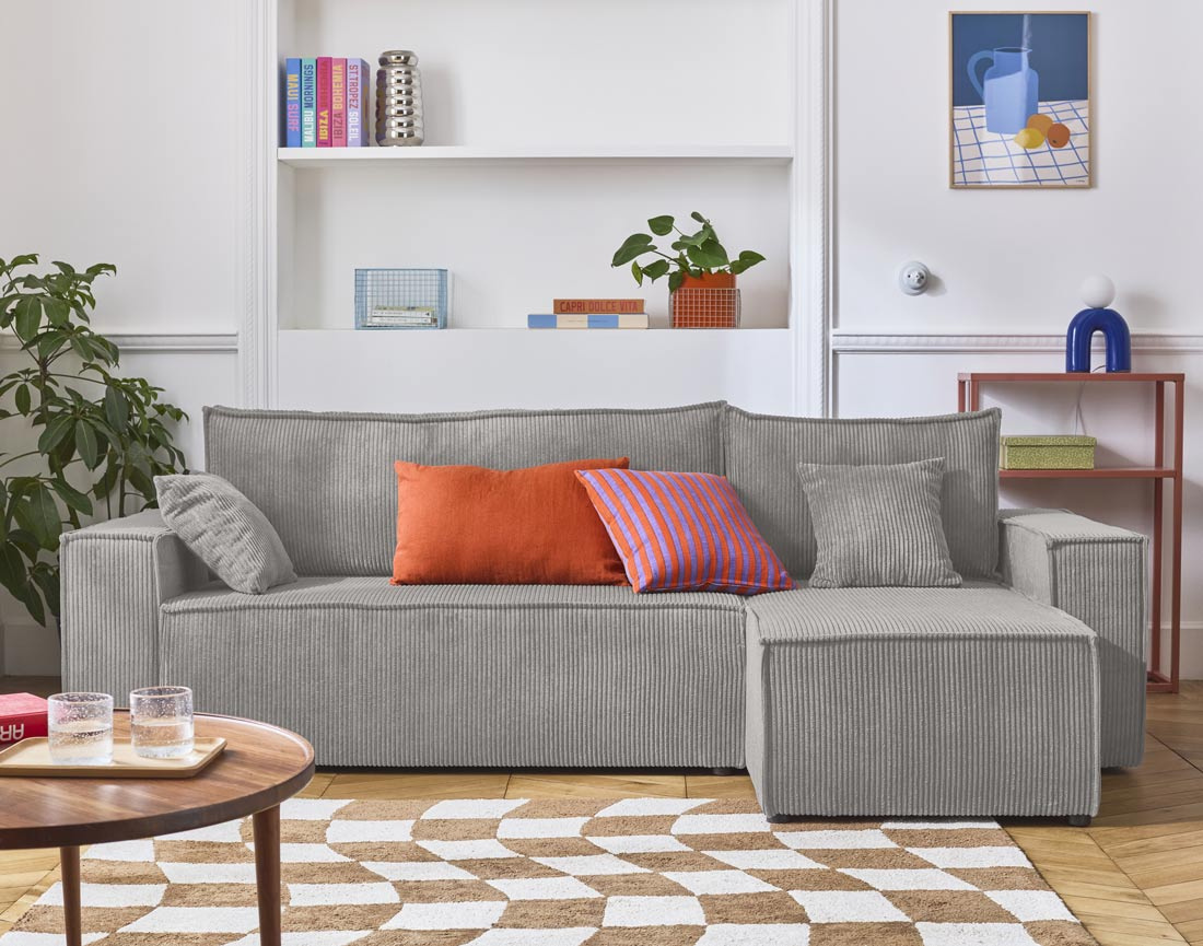 Canapé d'angle réversible 4 places - convertible avec coffre - en velours côtelé - Cezanne