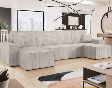 Canapé panoramique en U 7 places convertible avec coffre en velours côtelé Cezanne