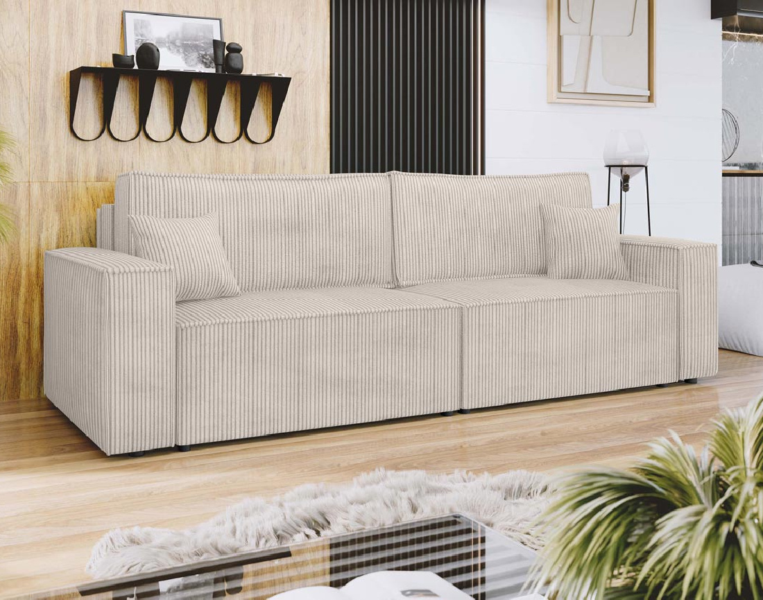 Canapé droit 3 places convertible avec coffre en velours côtelé Cezanne