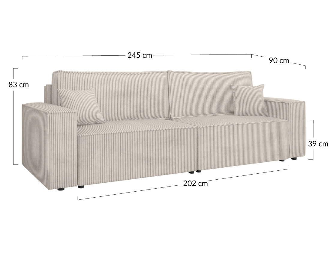 Canapé droit 3 places convertible avec coffre en velours côtelé Cezanne