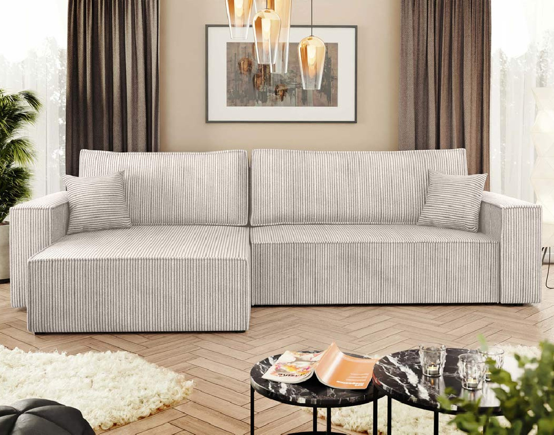 Canapé d'angle réversible 5 places convertible avec coffre en velours côtelé Cezanne