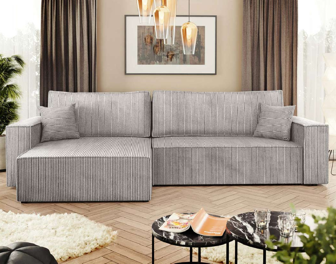 Canapé d'angle réversible 5 places convertible avec coffre en velours côtelé Cezanne