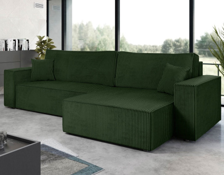 Canapé d'angle réversible 5 places convertible avec coffre en velours côtelé Cezanne