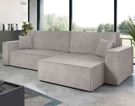Canapé d'angle réversible 5 places convertible avec coffre en velours côtelé Cezanne