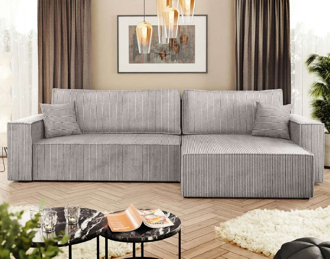 Canapé d'angle réversible 5 places convertible avec coffre en velours côtelé Cezanne