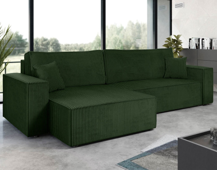 Canapé d'angle réversible 5 places convertible avec coffre en velours côtelé Cezanne