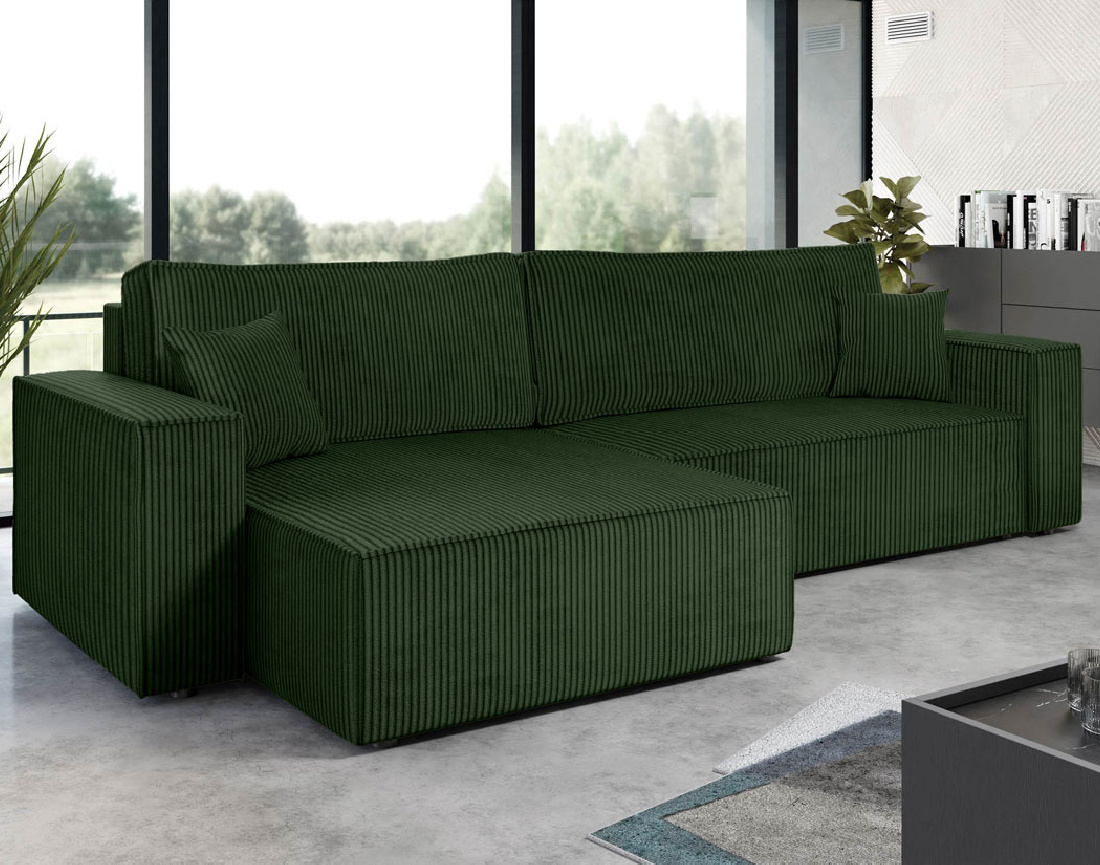 Canapé d'angle réversible 5 places convertible avec coffre en velours côtelé Cezanne