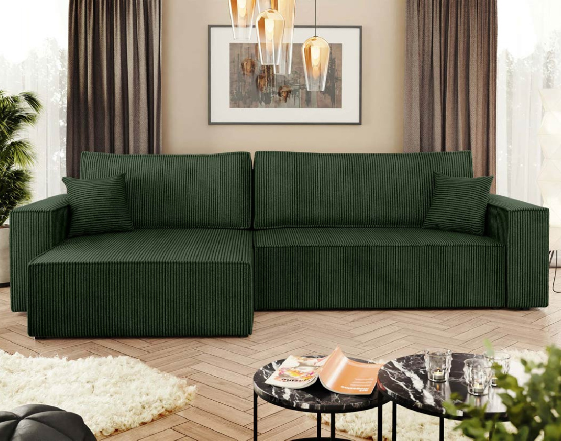 Canapé d'angle réversible 5 places convertible avec coffre en velours côtelé Cezanne