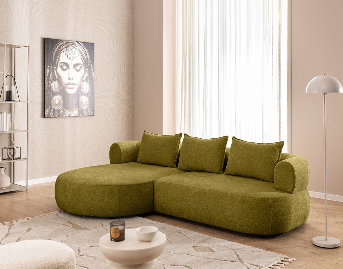 Canapé d'angle gauche 4 places en velours texturé Angela