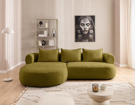 Canapé d'angle gauche 4 places en velours texturé Angela