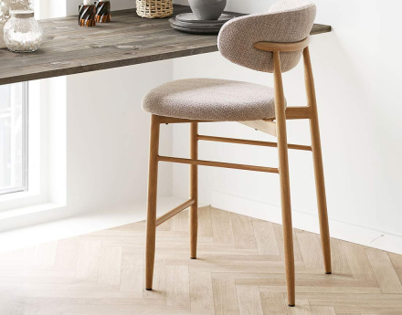 Lot de 2 tabourets en tissu texturé pieds en acier effet bois Eddie