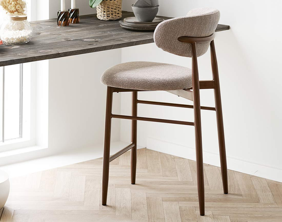 Lot de 2 tabourets en tissu texturé pieds en acier effet bois Eddie