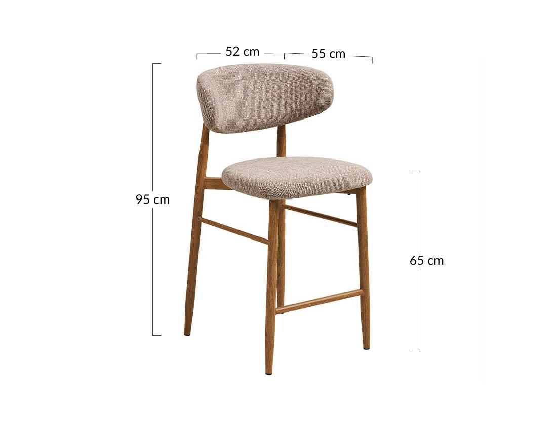 Lot de 2 tabourets en tissu texturé pieds en acier effet bois Eddie