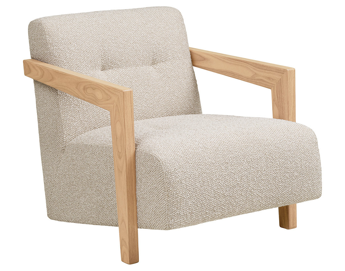 Fauteuil en tissu texturé accoudoirs en chêne massif FSC® 100% Lola