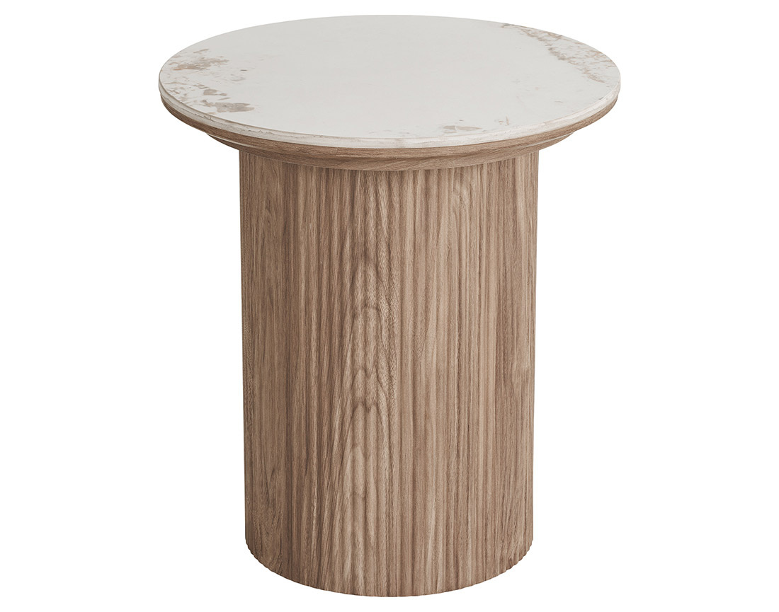 Bout de canapé plateau effet marbre et pieds effets bois 50 cm Lysa