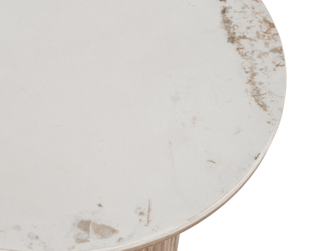 Bout de canapé plateau effet marbre et pieds effets bois 50 cm Lysa