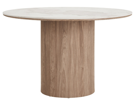 Table à manger plateau effet marbre et pieds effets bois 4 personnes Lysa