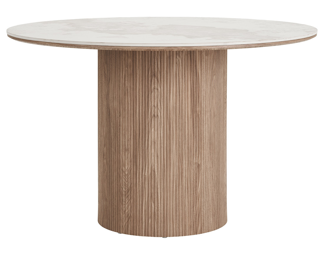 Table à manger plateau effet marbre et pieds effets bois 4 personnes Lysa