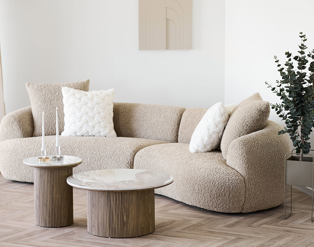 Table basse plateau effet marbre et pieds effets bois 80 cm