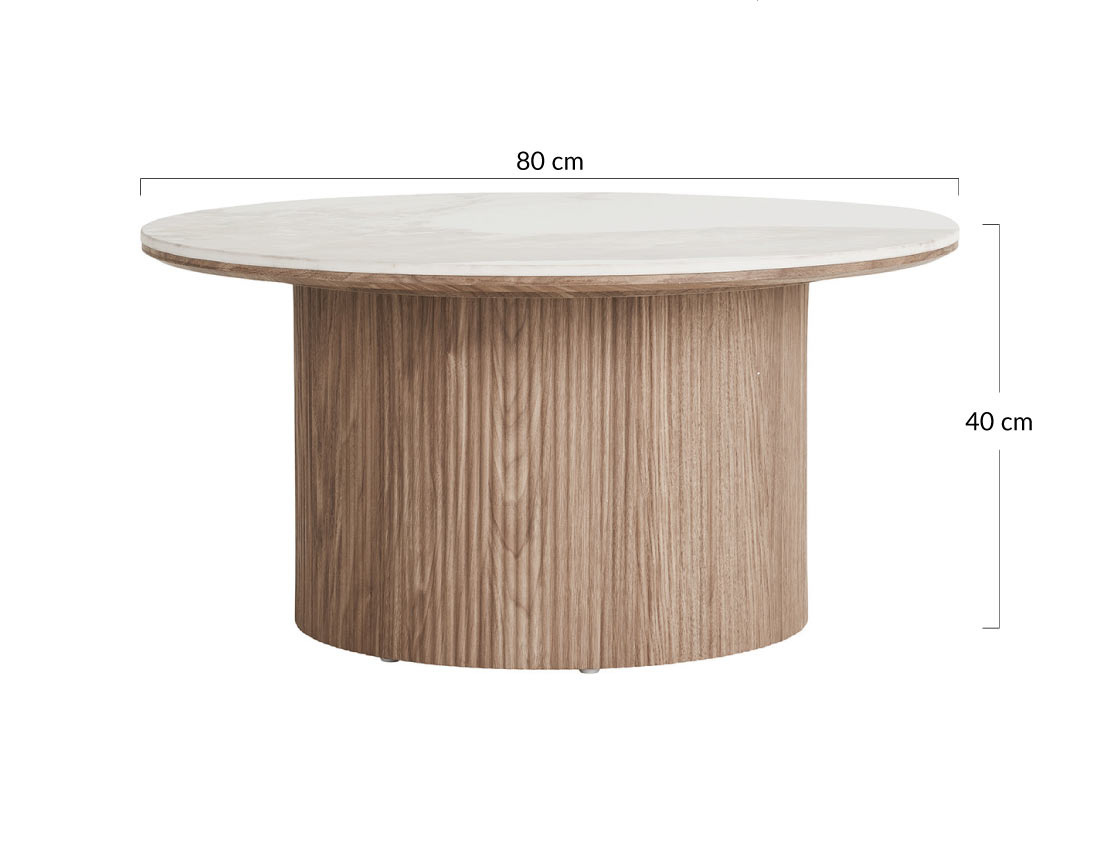 Table basse plateau effet marbre et pieds effets bois 80 cm