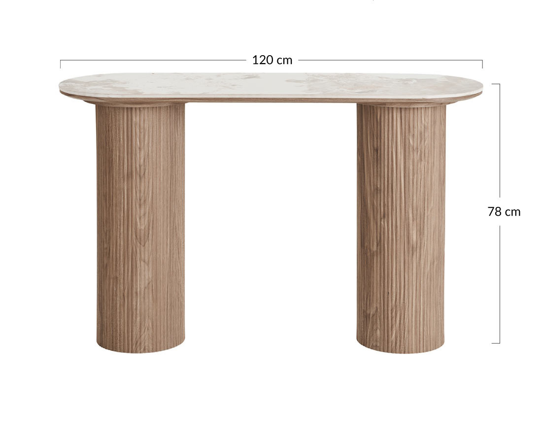 Console plateau effet marbre et pieds effets bois 78 cm Lysa