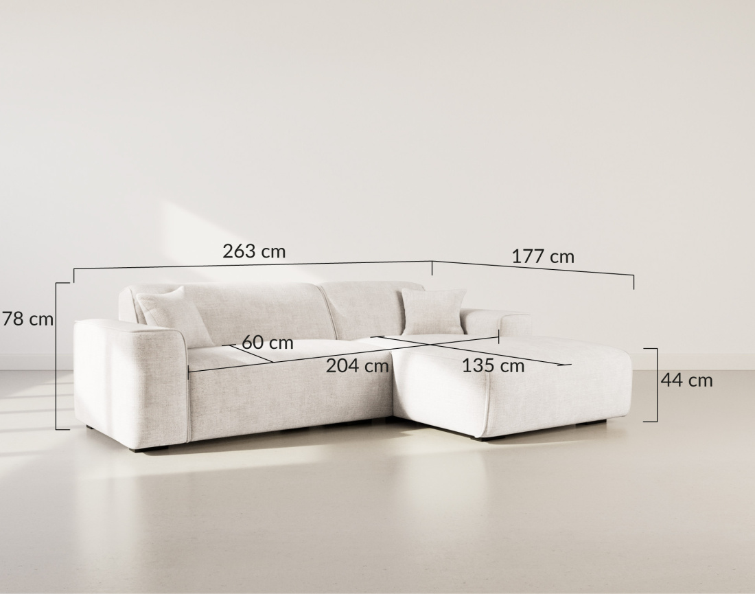 Canapé d'angle droit 4 places en velours texturé Lison