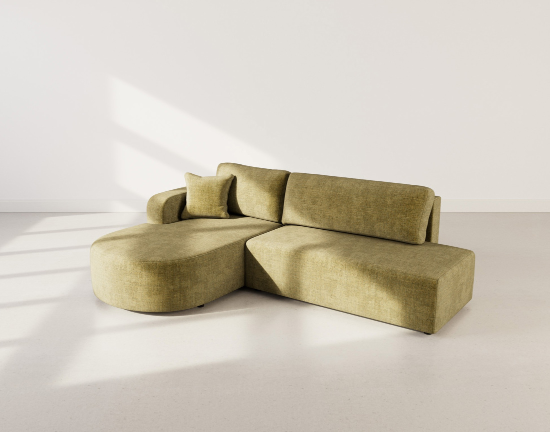 Canapé d'angle gauche 4 places convertible avec coffre sans accoudoirs en velours texturé Miro