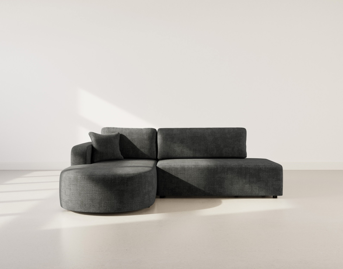 Canapé d'angle gauche 4 places convertible avec coffre sans accoudoirs en velours texturé Miro