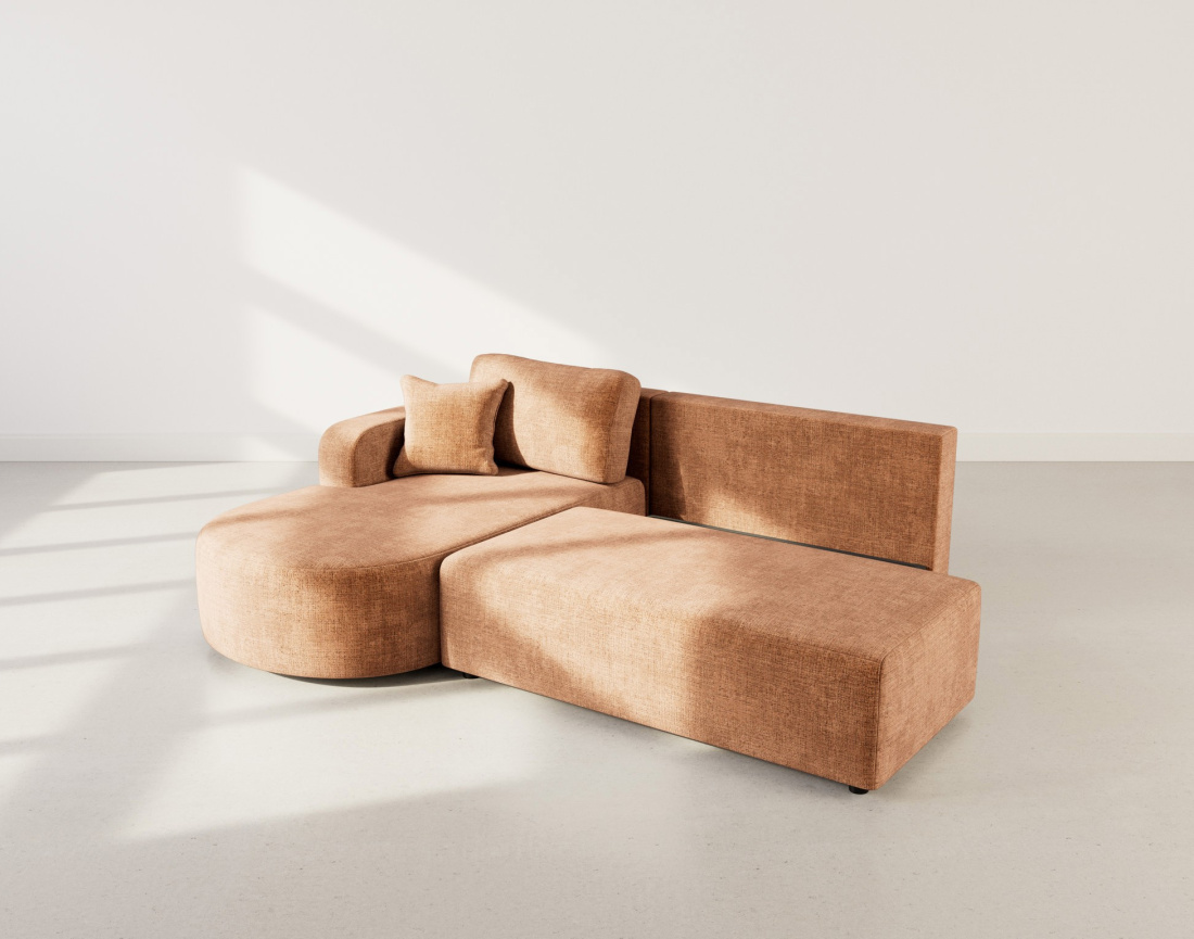 Canapé d'angle gauche 4 places convertible avec coffre sans accoudoirs en velours texturé Miro