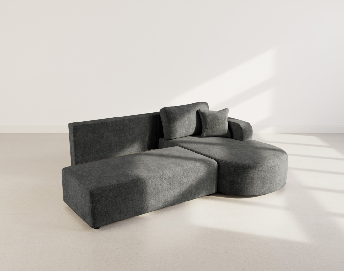 Canapé d'angle droit 4 places convertible avec coffre sans accoudoirs en velours texturé Miro