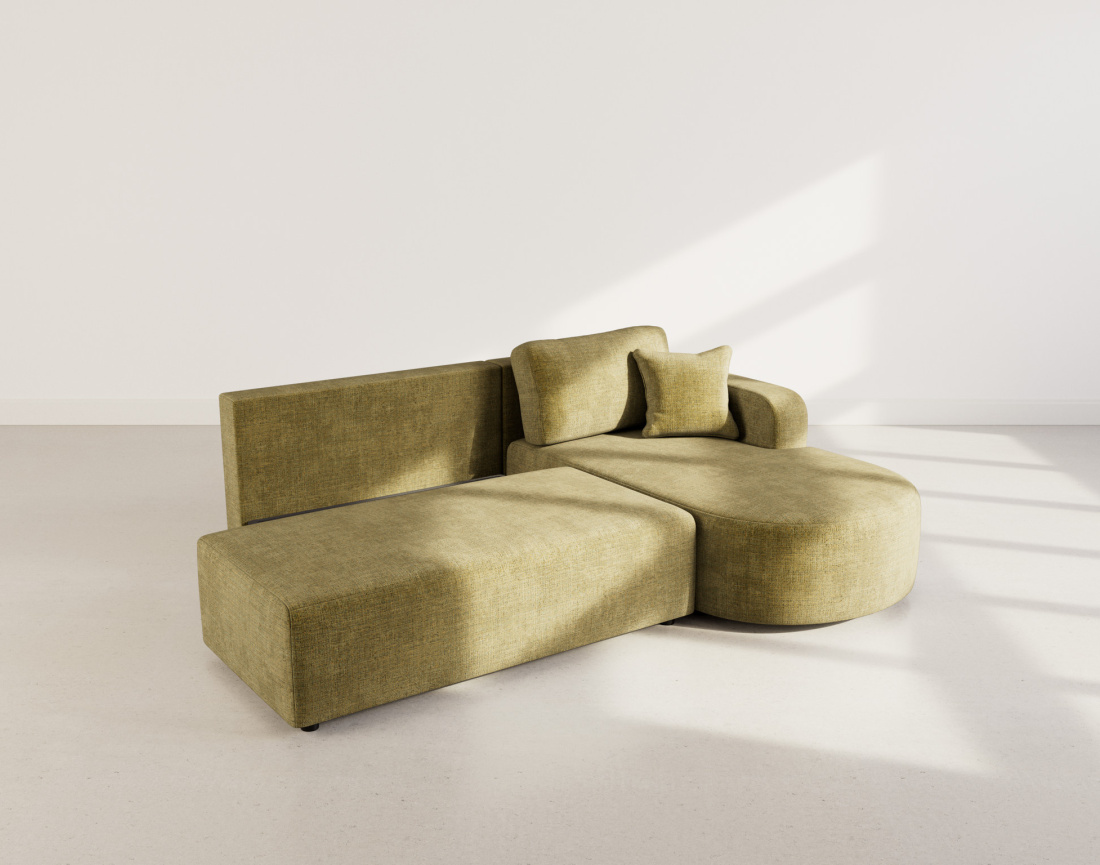 Canapé d'angle droit 4 places convertible avec coffre sans accoudoirs en velours texturé Miro