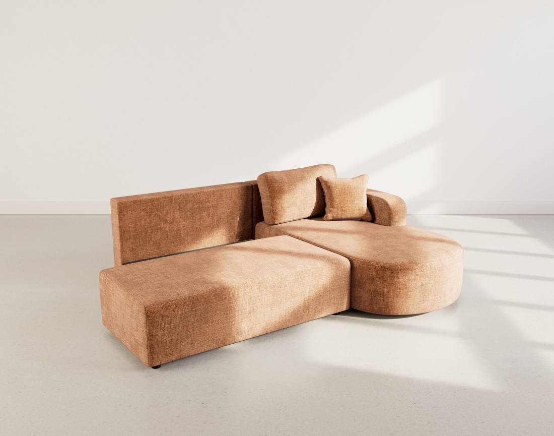 Canapé d'angle droit 4 places convertible avec coffre sans accoudoirs en velours texturé Miro