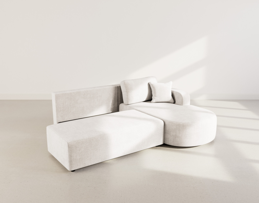 Canapé d'angle droit 4 places convertible avec coffre sans accoudoirs en velours texturé Miro