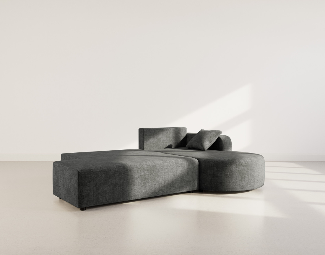 Canapé d'angle droit 4 places convertible avec coffre sans accoudoirs en velours texturé Miro