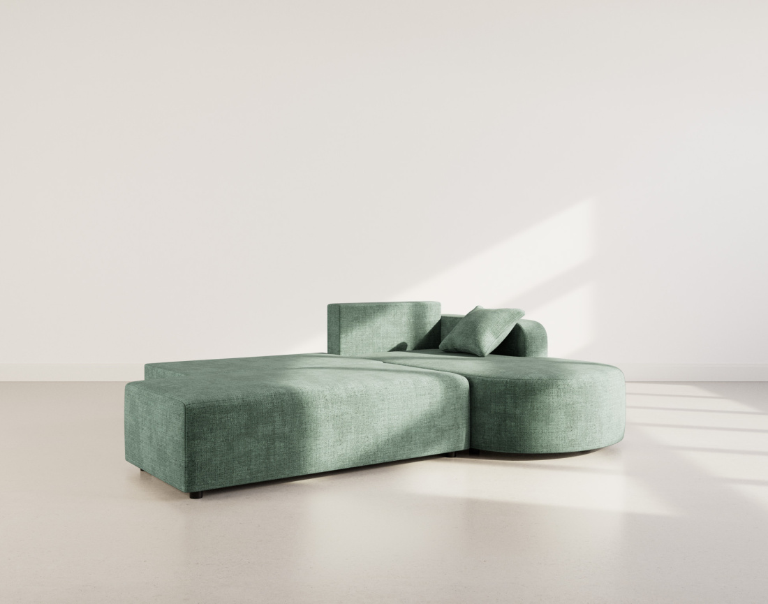 Canapé d'angle droit 4 places convertible avec coffre sans accoudoirs en velours texturé Miro