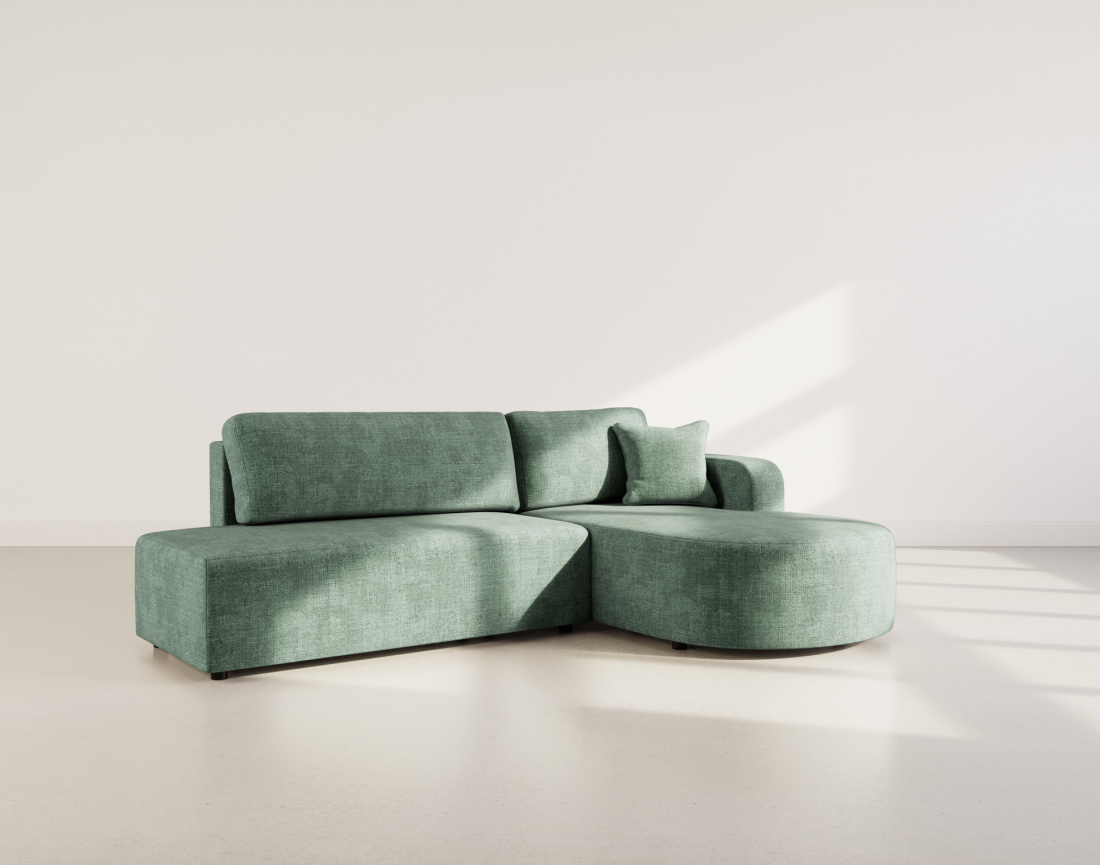 Canapé d'angle droit 4 places convertible avec coffre sans accoudoirs en velours texturé Miro