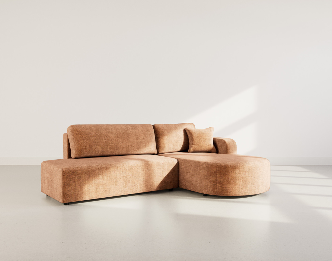 Canapé d'angle droit 4 places convertible avec coffre sans accoudoirs en velours texturé Miro