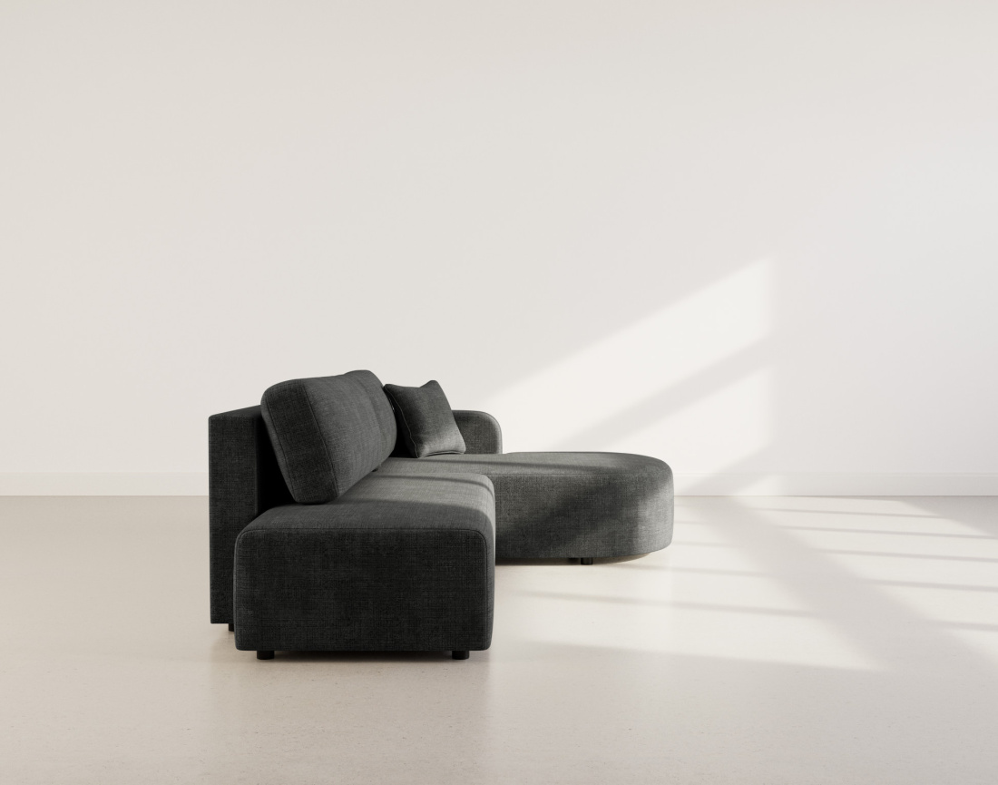 Canapé d'angle droit 4 places convertible avec coffre sans accoudoirs en velours texturé Miro