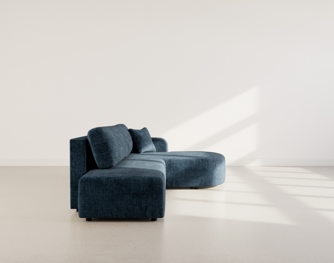 Canapé d'angle droit 4 places convertible avec coffre sans accoudoirs en velours texturé Miro