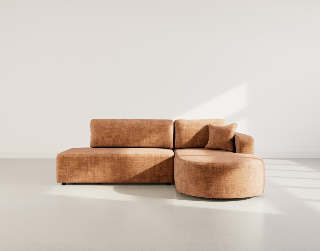 Canapé d'angle droit 4 places convertible avec coffre sans accoudoirs en velours texturé Miro