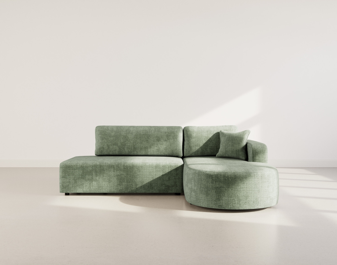 Canapé d'angle droit 4 places convertible avec coffre sans accoudoirs en velours texturé Miro