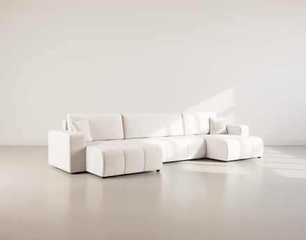 Canapé panoramique en U 7 places convertible avec coffre en tissu Nicole